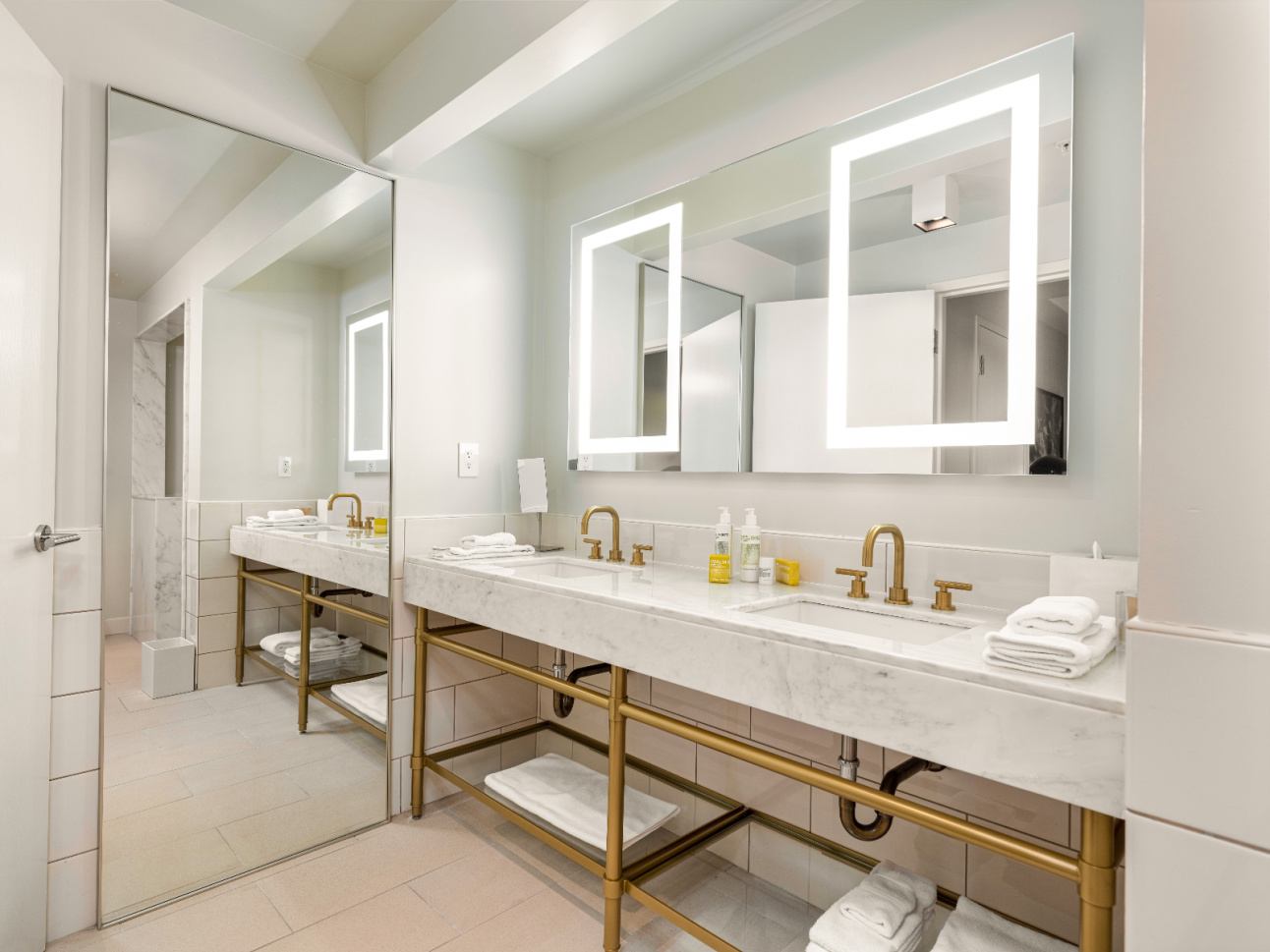 Double sink with Malin and Goetz amenities in renovated 21c Suite at 21c Bentonville