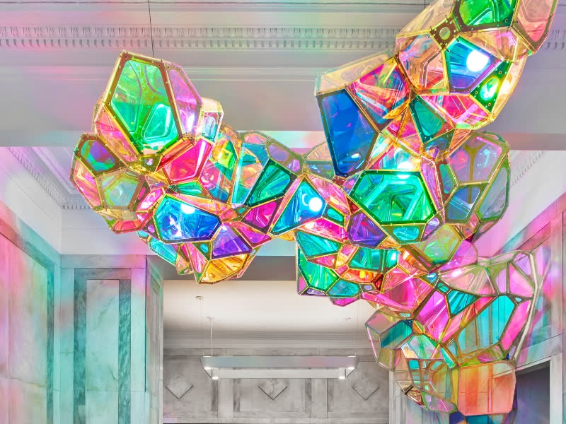 Large, colorful chandelier structure