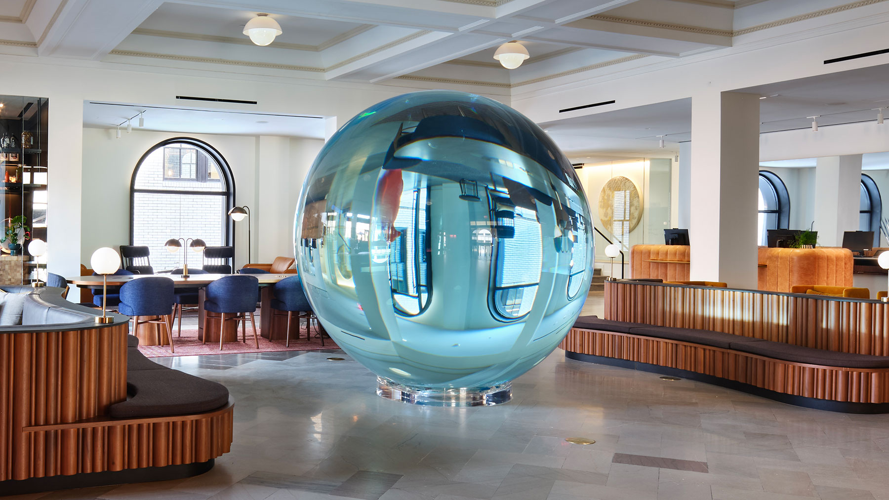 Large bubble-like art installation "O" by Serkan Ӧzkaya at the 21c Museum Hotel St. Louis