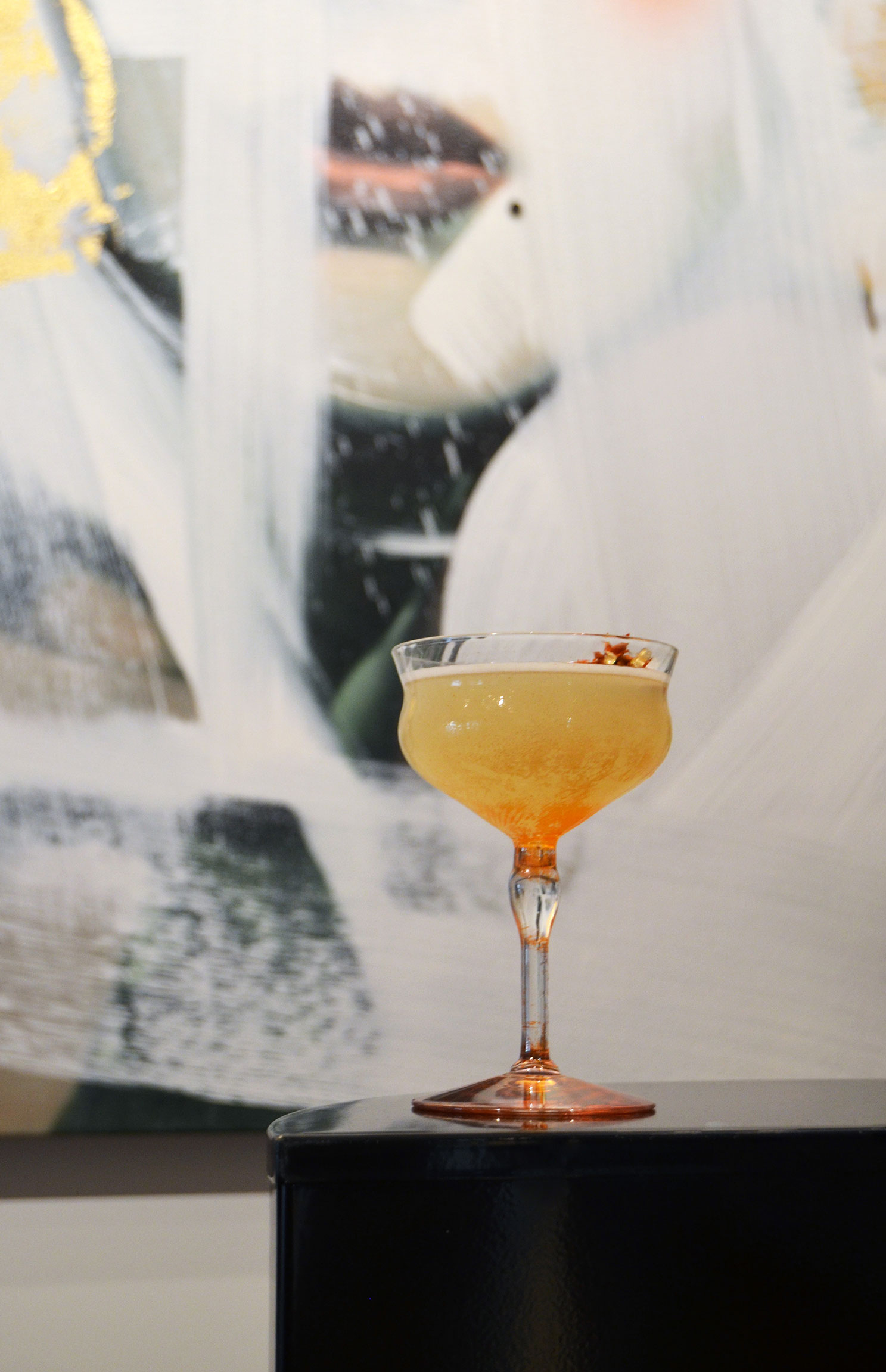 A cocktail in the gallery at 21c St. Louis during a Sip & Tour event