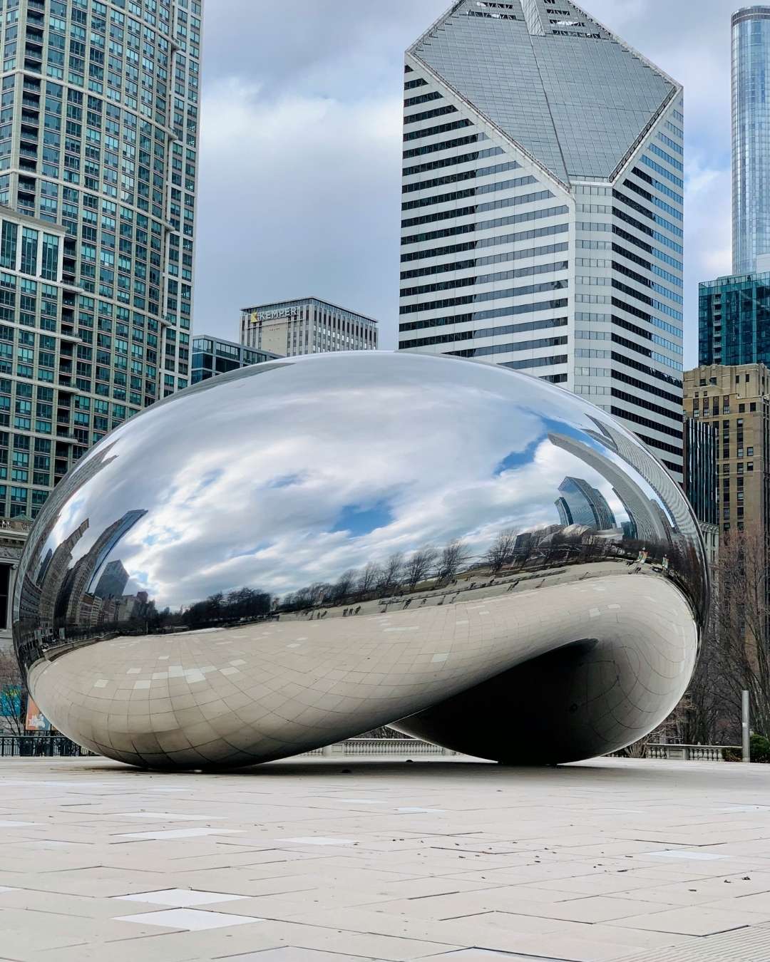 Large metallic bean sculpture