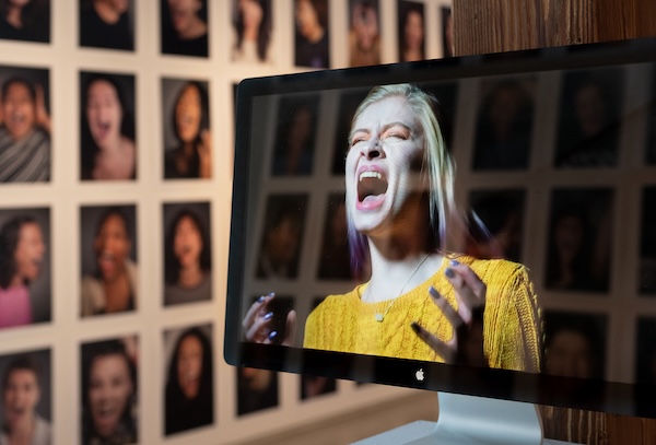 photo of blonde woman screaming