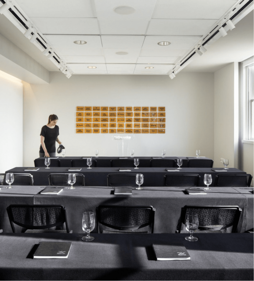 Gallery with long tables