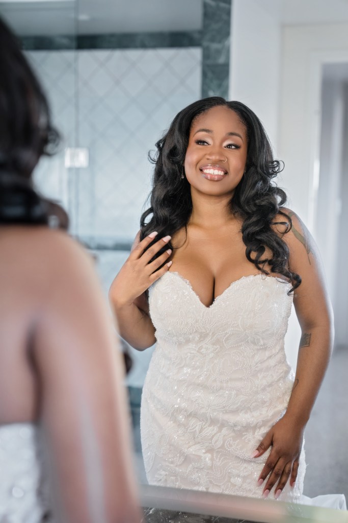 bride looking at the window 